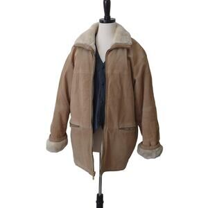 Winlit Vintage Brown Suede Leather Reversible Faux Fur Jacket Oversize Medium